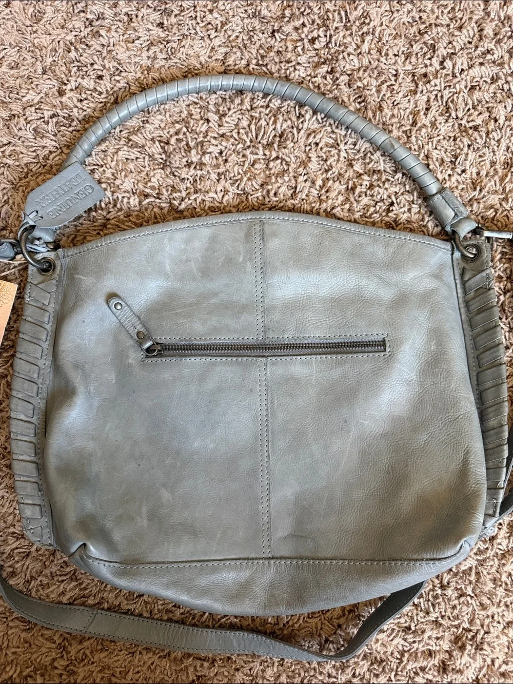 Real leather blue/gray hobo bag